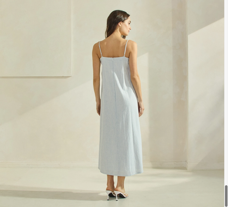 Able Striped Sun Dress with Contrast Trim Detail