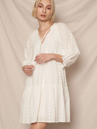 En Creme 3/4 Sleeve Lace Tiered Mini Dress