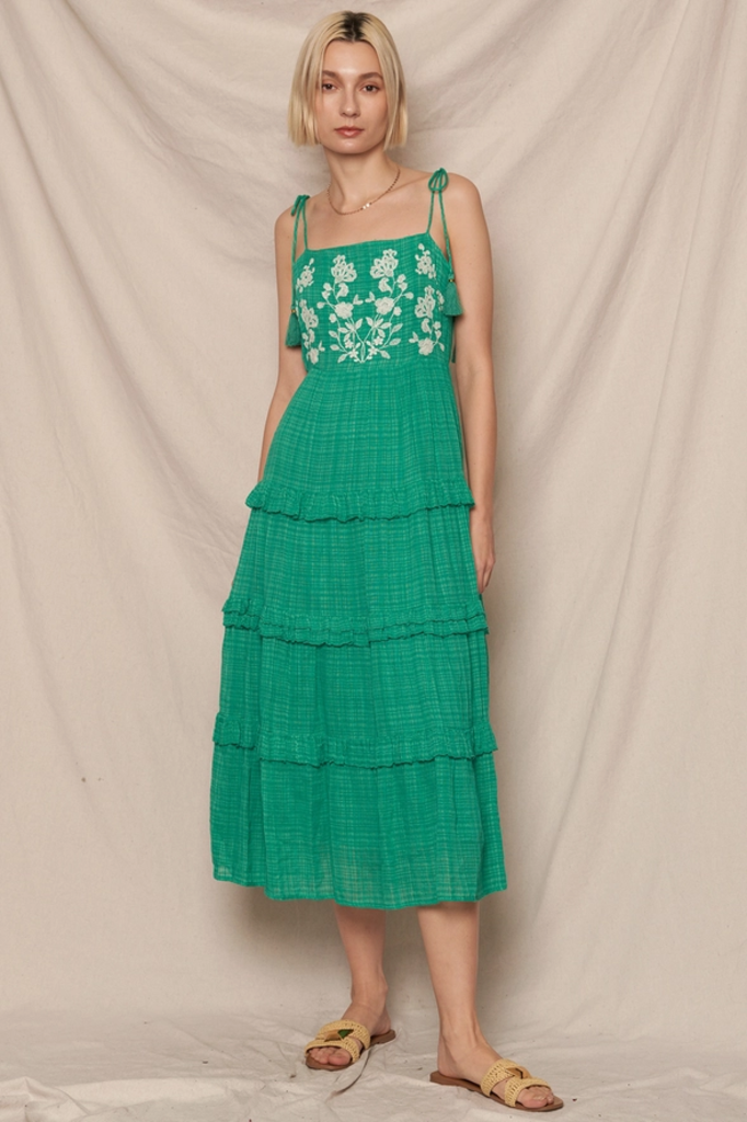 En Creme Tie Shoulder Embroidered Dress