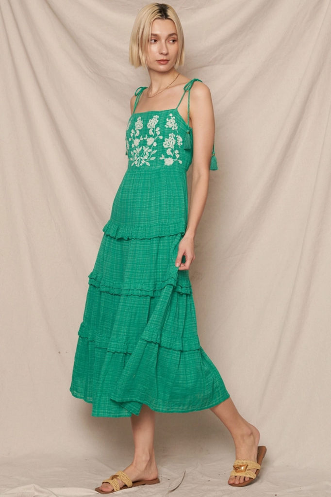 En Creme Tie Shoulder Embroidered Dress