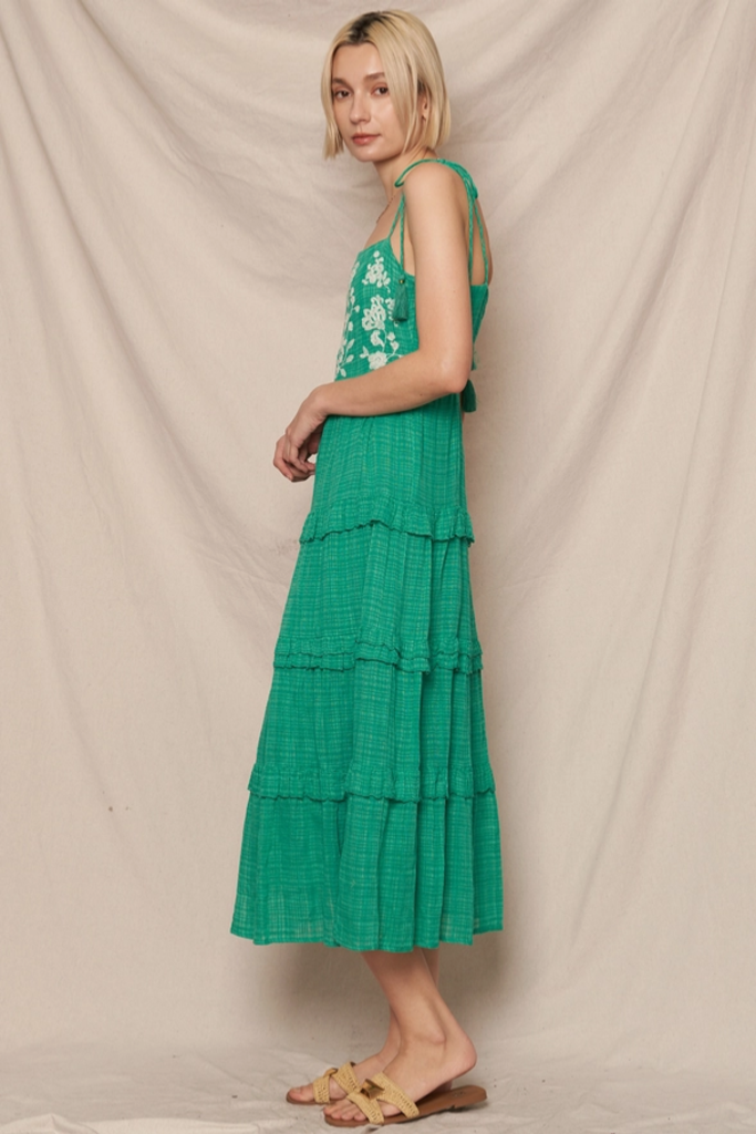 En Creme Tie Shoulder Embroidered Dress