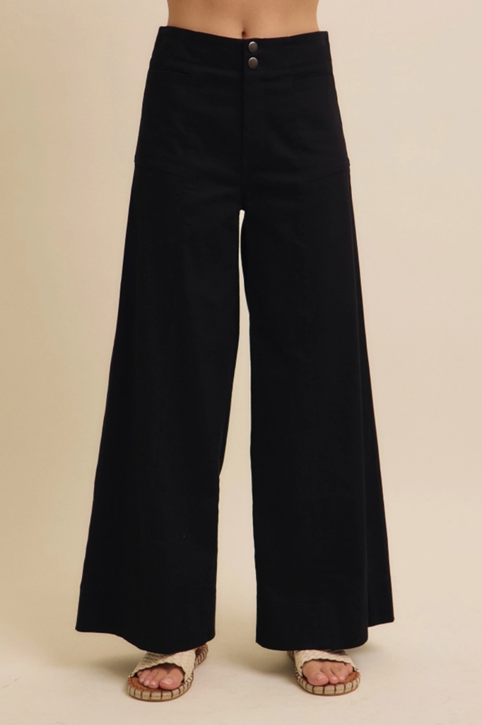 in february Wide Leg Stretchy Cotton Twill Pants