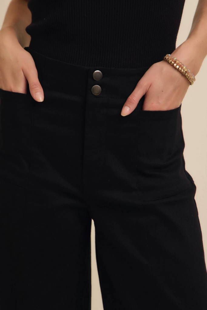 in february Wide Leg Stretchy Cotton Twill Pants