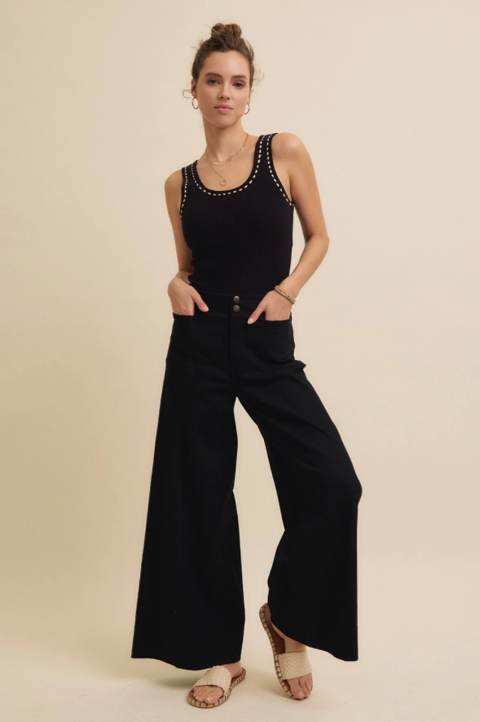 in february Wide Leg Stretchy Cotton Twill Pants