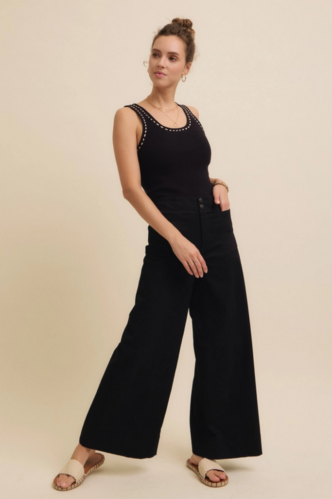 in february Wide Leg Stretchy Cotton Twill Pants
