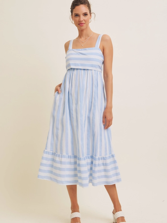 in february Stripe Midi Dress with Back Ribbon Tie