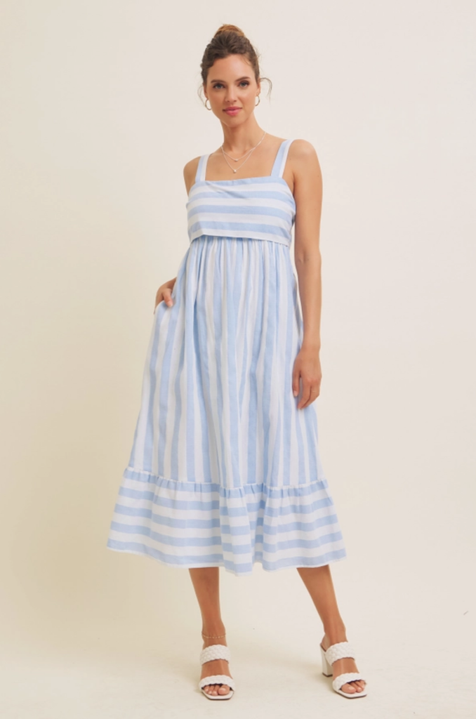 in february Stripe Midi Dress with Back Ribbon Tie