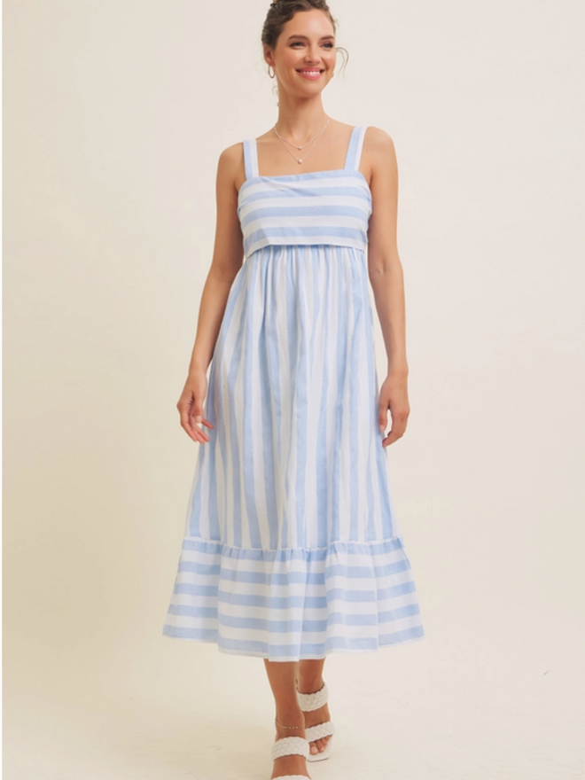 Blue and White Ribbon Print Mini Tie Back Dress | Majken