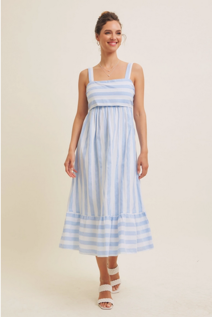 in february Stripe Midi Dress with Back Ribbon Tie