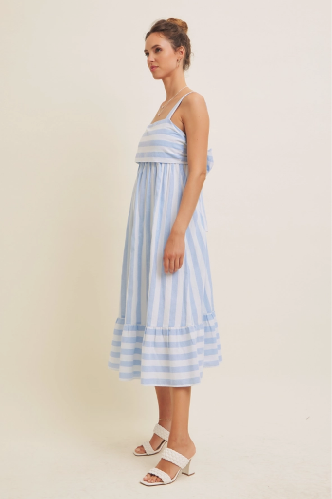 in february Stripe Midi Dress with Back Ribbon Tie