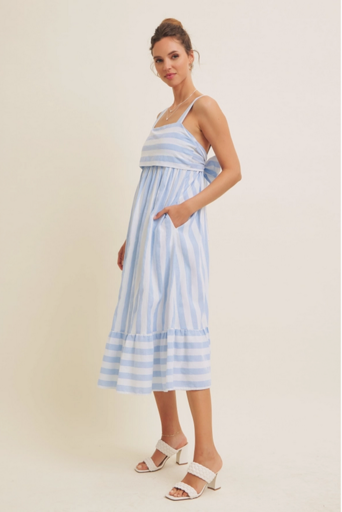in february Stripe Midi Dress with Back Ribbon Tie
