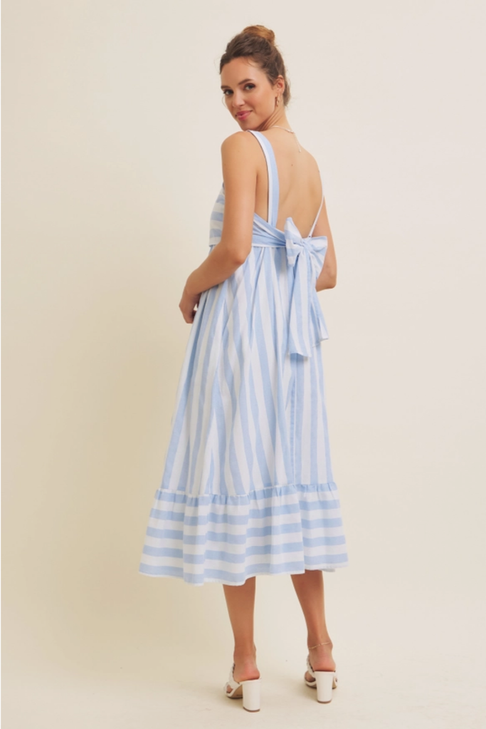 in february Stripe Midi Dress with Back Ribbon Tie