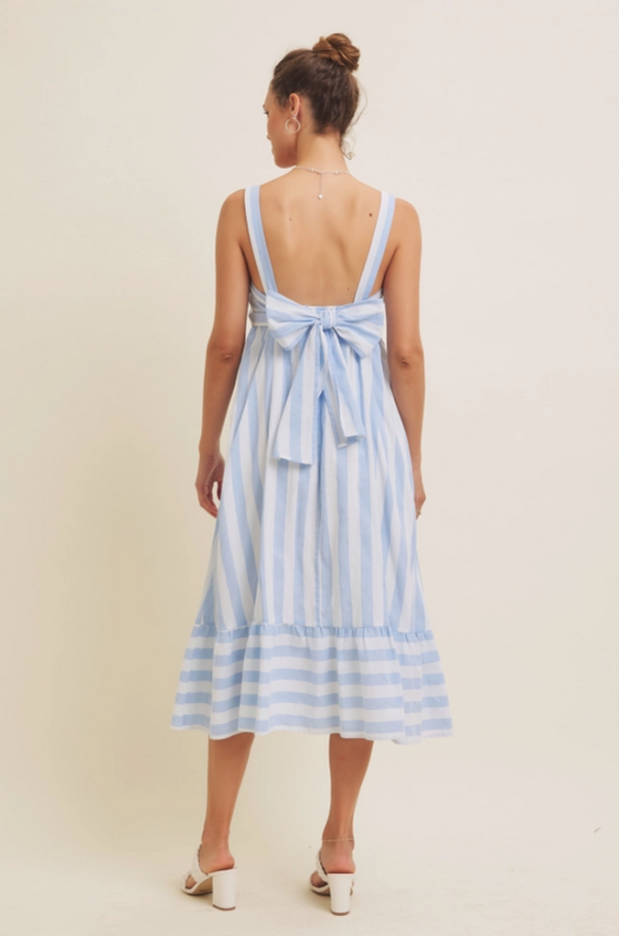 in february Stripe Midi Dress with Back Ribbon Tie