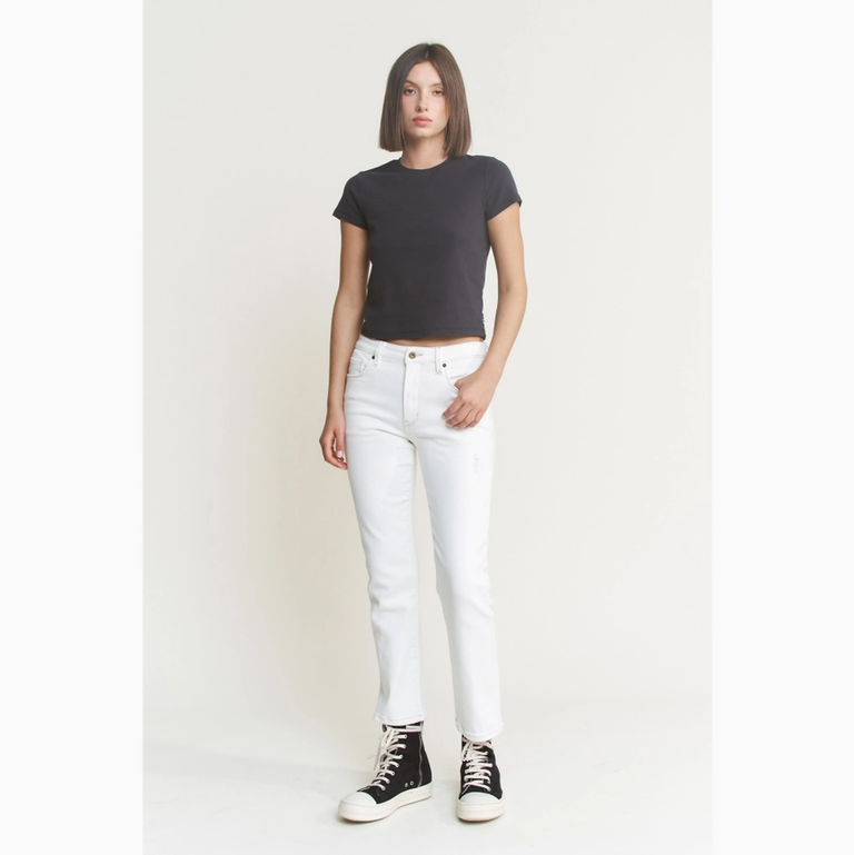Mica Denim White Mid Rise Straight Leg Jeans