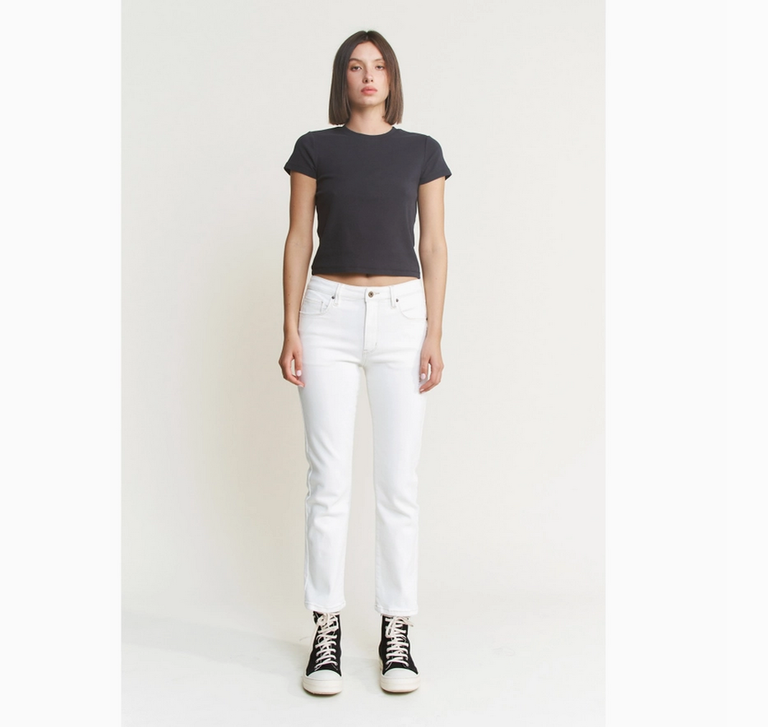 Mica Denim White Mid Rise Straight Leg Jeans
