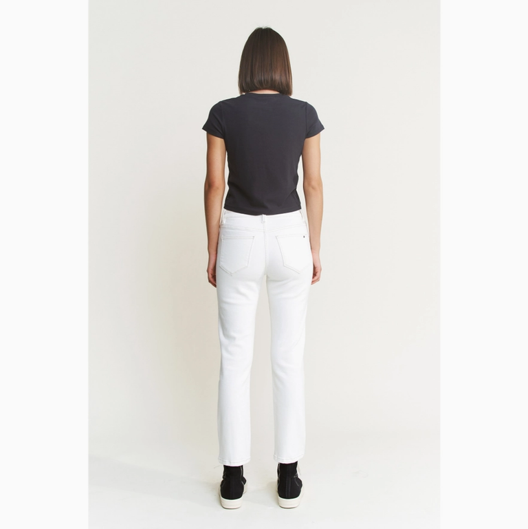 Mica Denim White Mid Rise Straight Leg Jeans