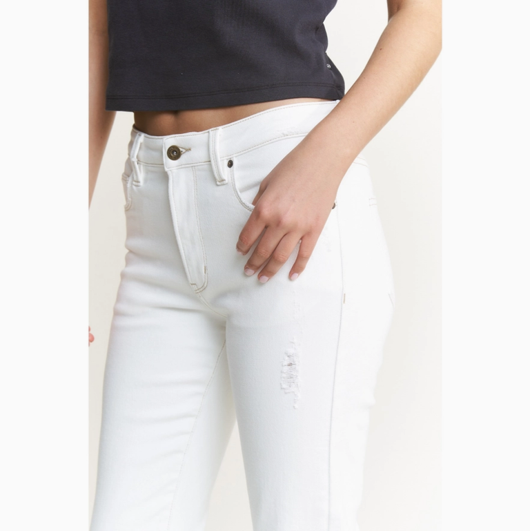 Mica Denim White Mid Rise Straight Leg Jeans