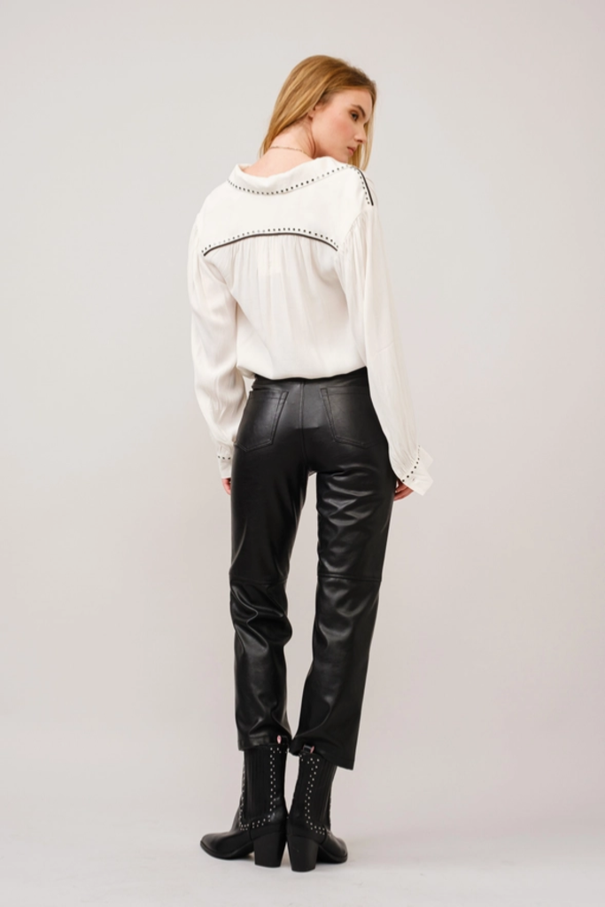 Blue B Studded Contrast Piping Collared Blouse