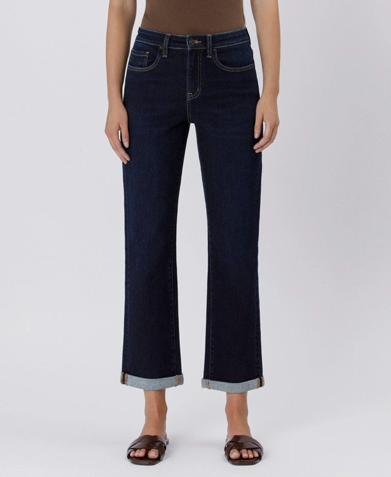 Flying Monkey High Rise Cuffed Crop Straight Jeans