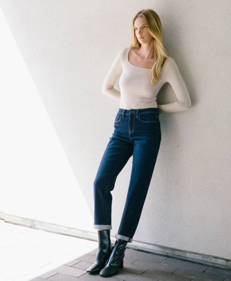 Flying Monkey High Rise Cuffed Crop Straight Jeans