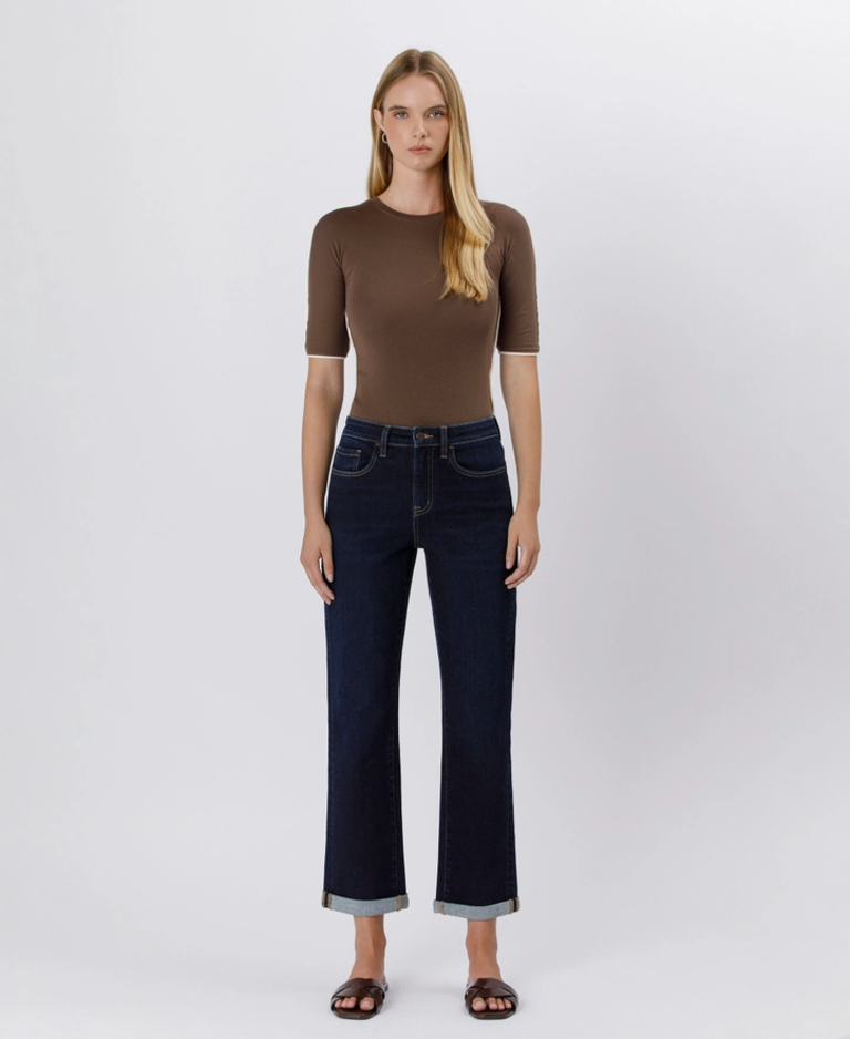 Flying Monkey High Rise Cuffed Crop Straight Jeans
