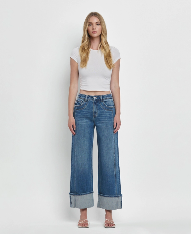 Flying Monkey Super High Rise Cuffed Baggy Wide Jeans