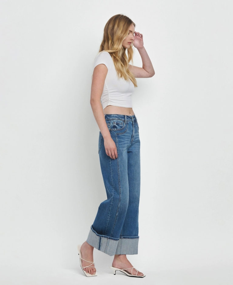 Flying Monkey Super High Rise Cuffed Baggy Wide Jeans
