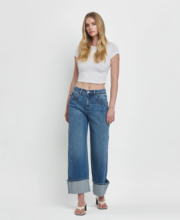 Flying Monkey Super High Rise Cuffed Baggy Wide Jeans