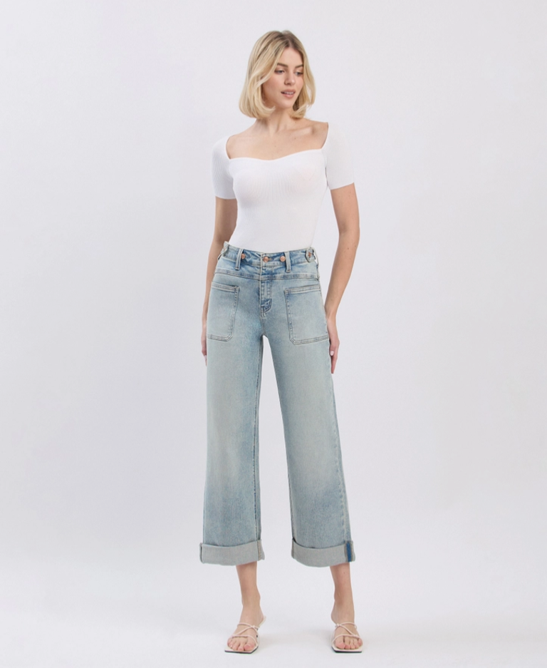 Flying Monkey Super High Rise  Cuff Slim Wide Jeans