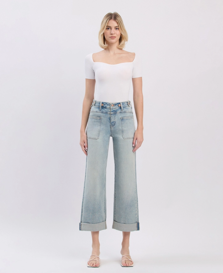 Flying Monkey Super High Rise  Cuff Slim Wide Jeans