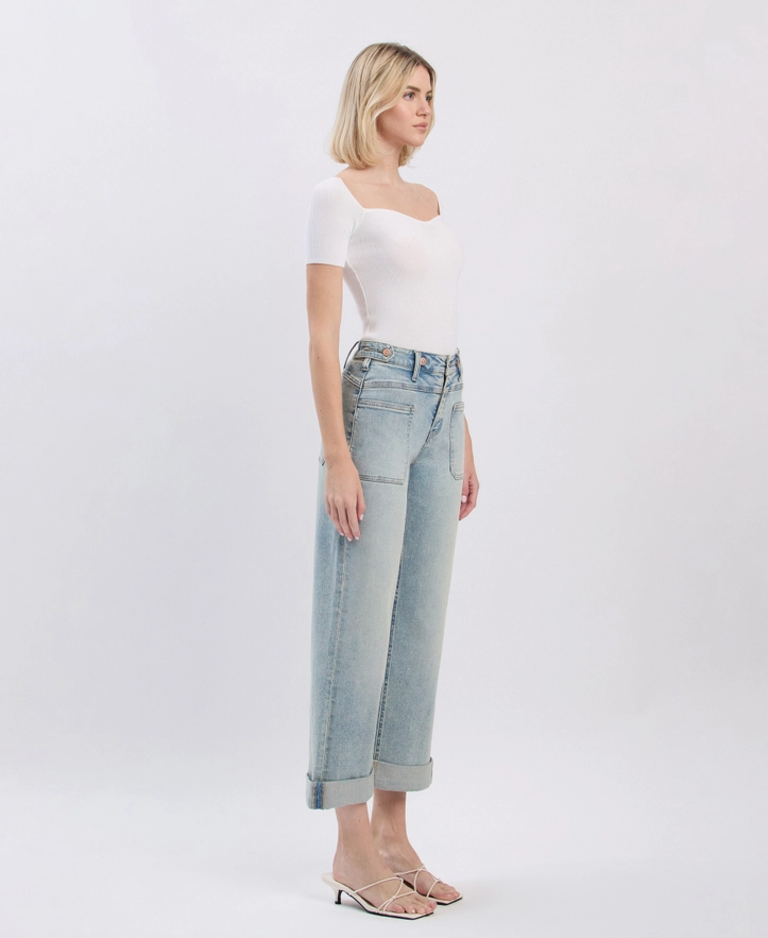 Flying Monkey Super High Rise  Cuff Slim Wide Jeans