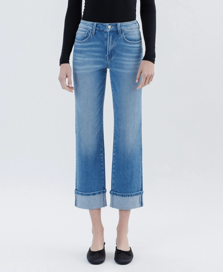 Flying Monkey High Rise Cuffed Crop Straight Jeans