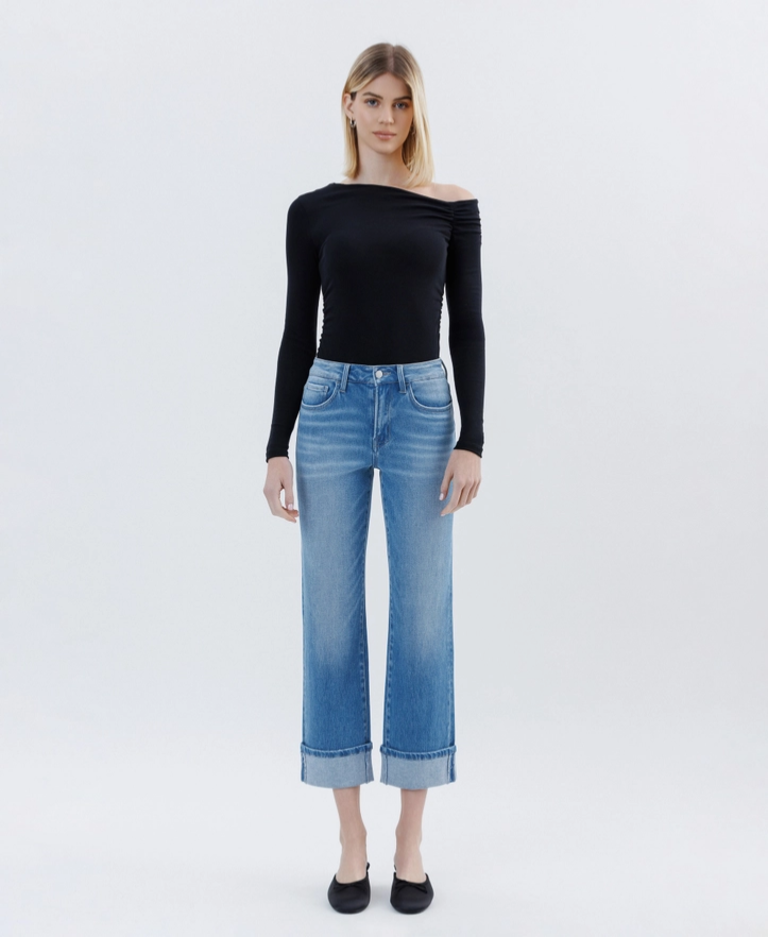 Flying Monkey High Rise Cuffed Crop Straight Jeans