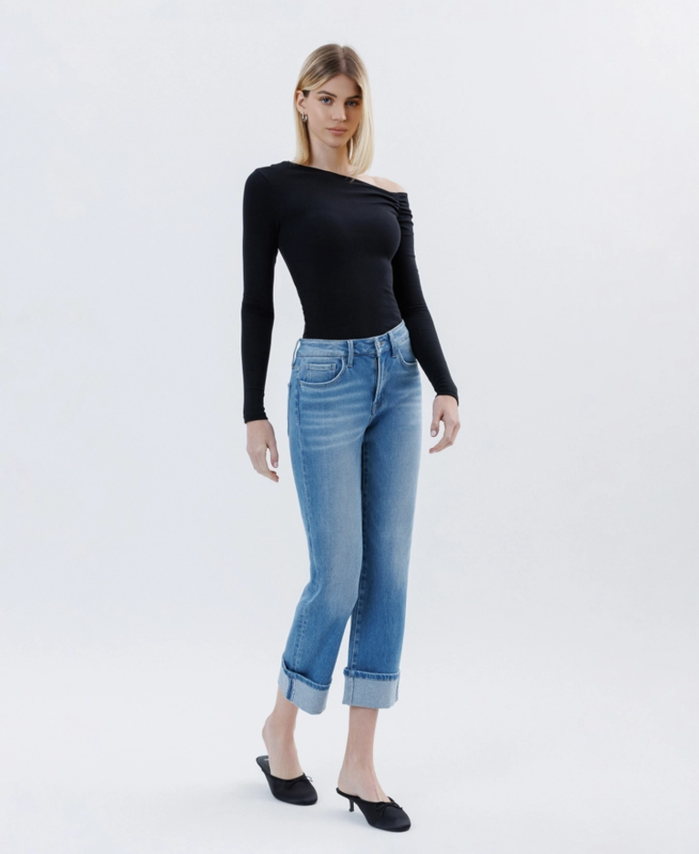 Flying Monkey High Rise Cuffed Crop Straight Jeans