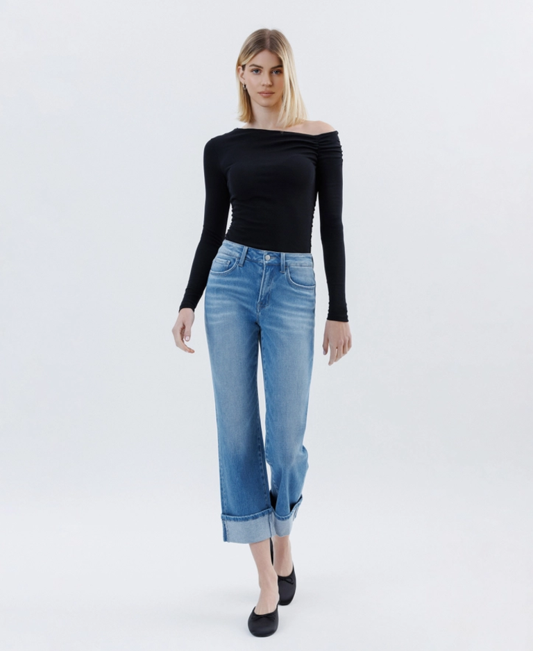 Flying Monkey High Rise Cuffed Crop Straight Jeans