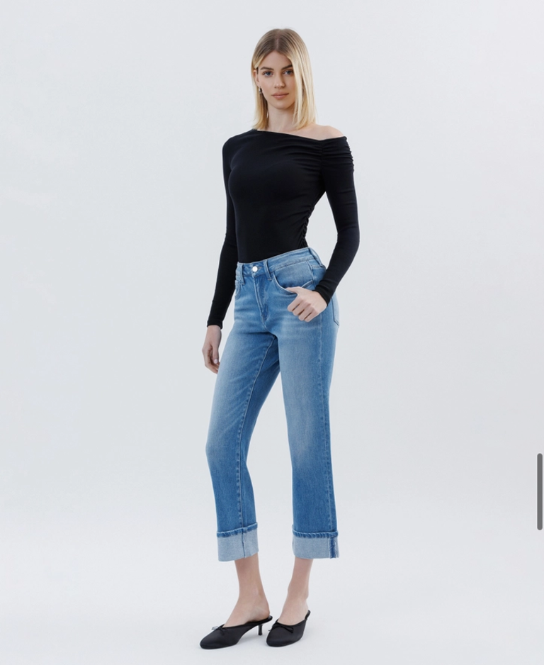 Flying Monkey High Rise Cuffed Crop Straight Jeans