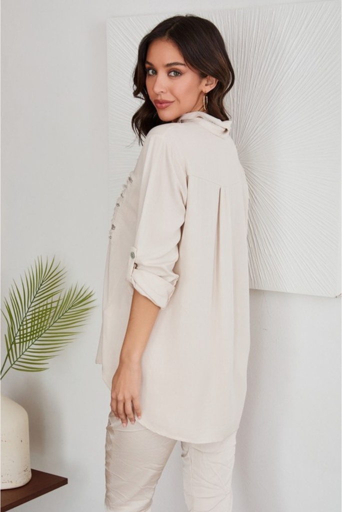 Venti 6 Sequin Front Detail Button Down Shirt