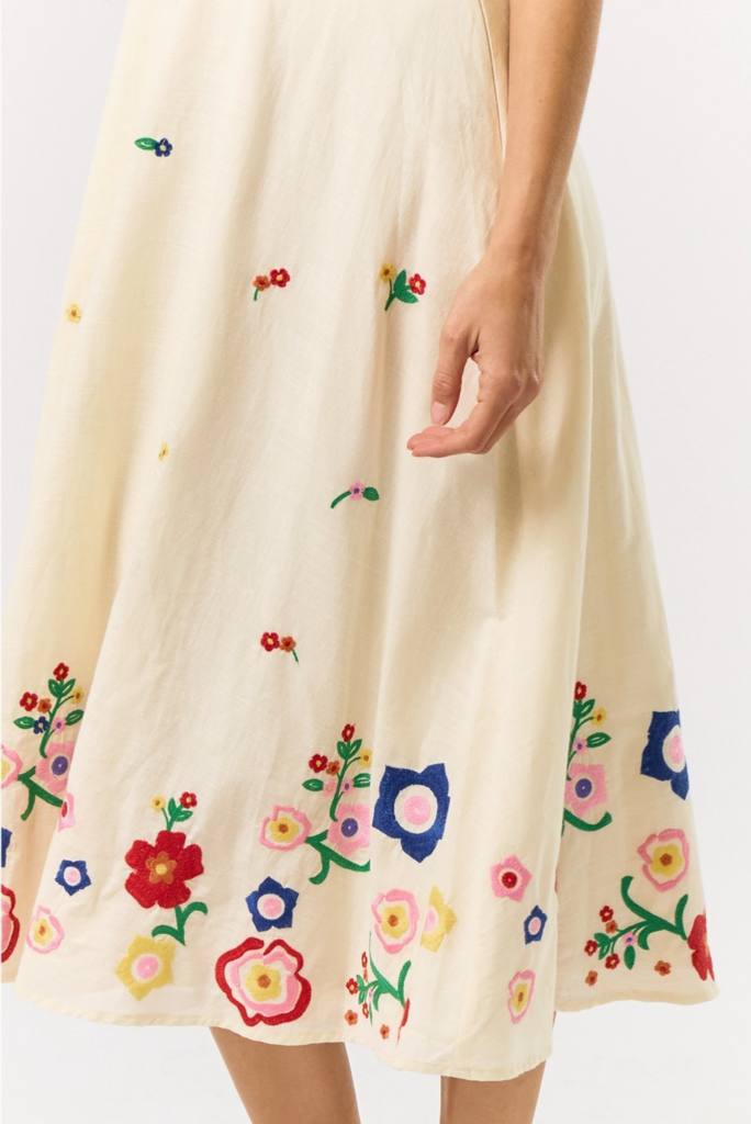 Lalavon Halter Neck Embroidered Midi Dress