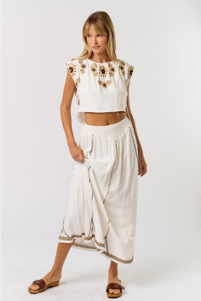 Lalavon Embellished Crop Top w/ Matching Skirt