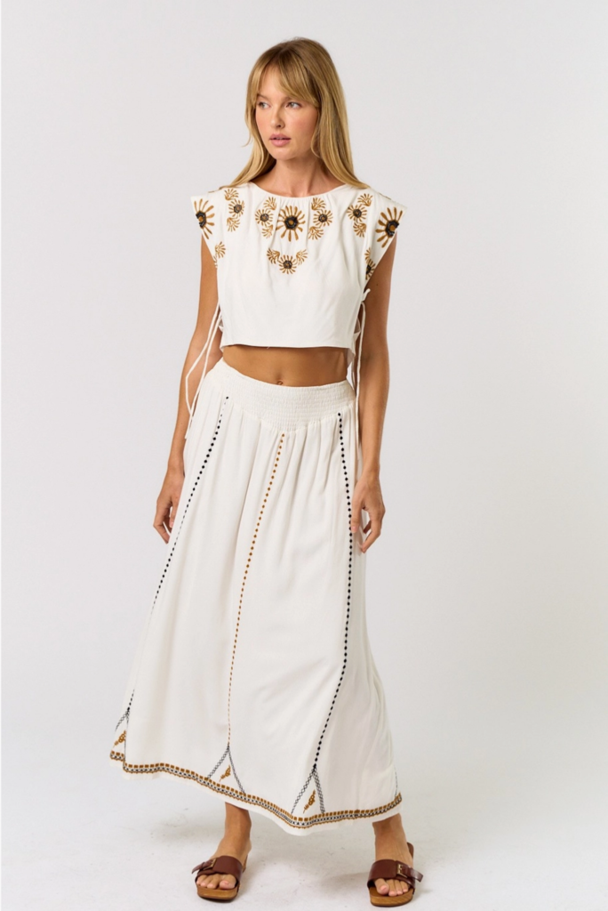 Lalavon Embellished Crop Top w/ Matching Skirt