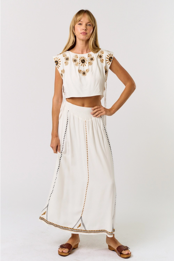 Lalavon Embellished Crop Top w/ Matching Skirt