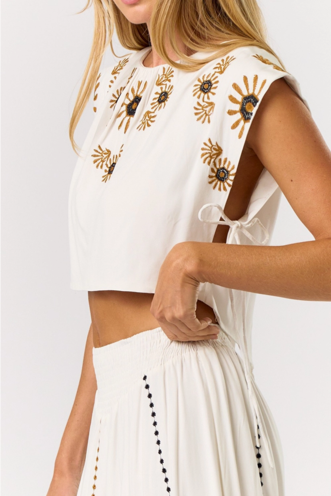 Lalavon Embellished Crop Top w/ Matching Skirt