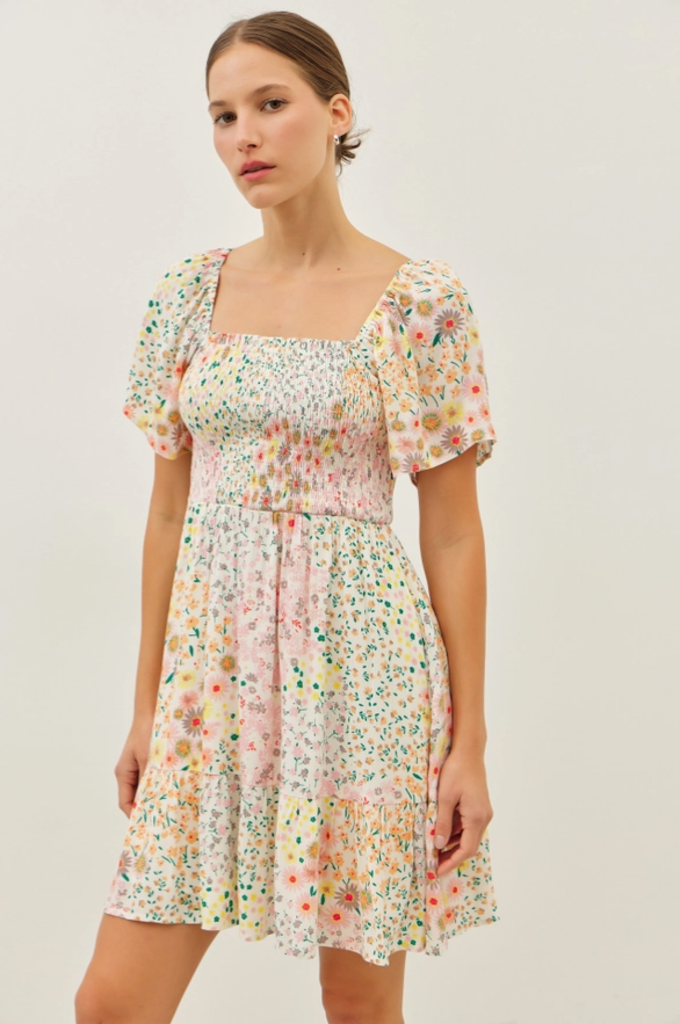 idem ditto Smocked Ditsy Floral Mini Dress