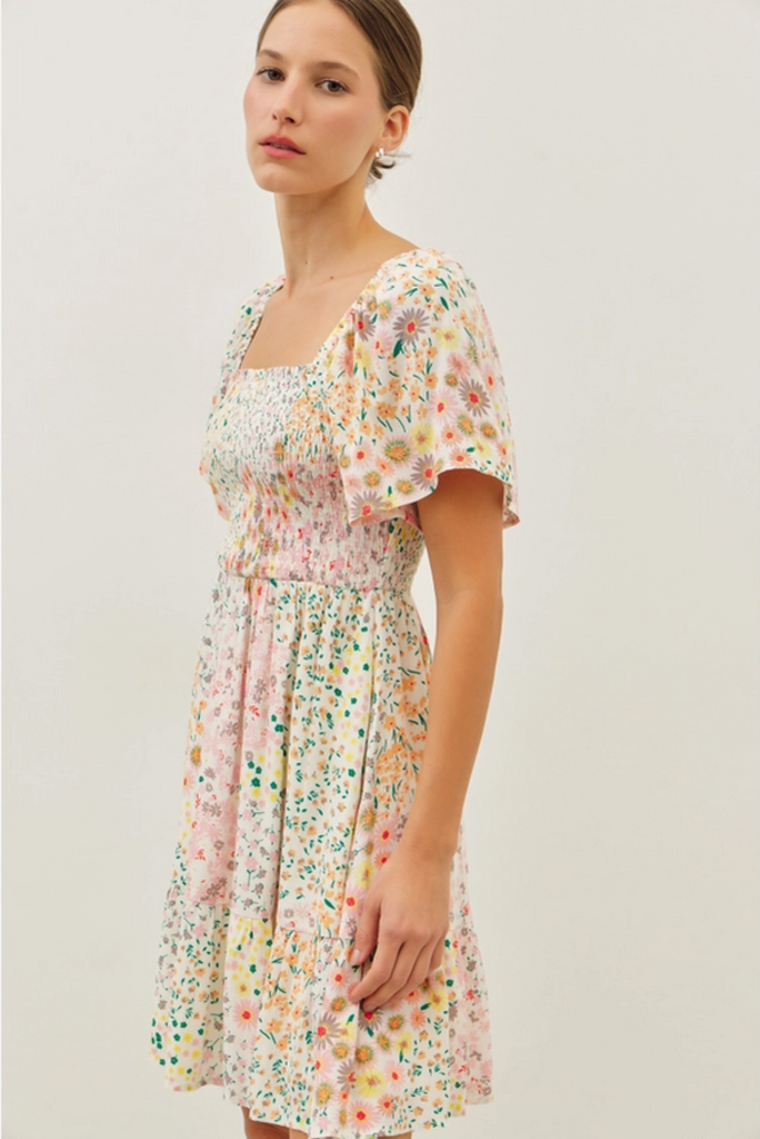idem ditto Smocked Ditsy Floral Mini Dress