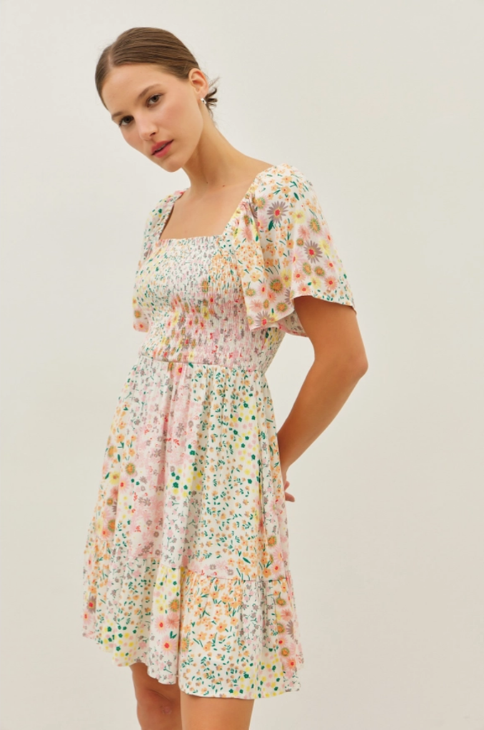 idem ditto Smocked Ditsy Floral Mini Dress