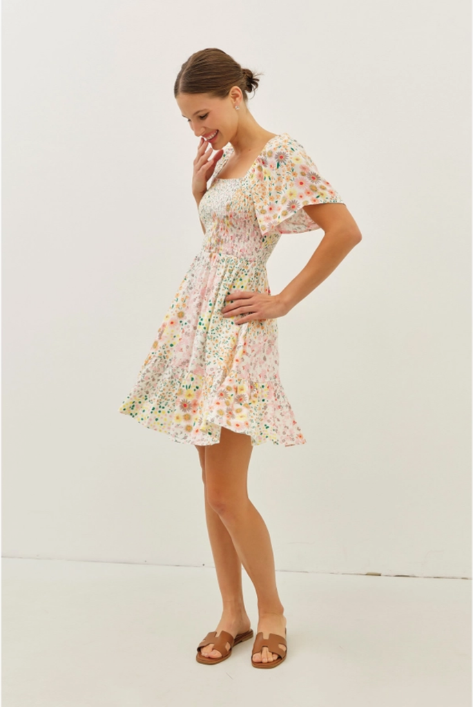 idem ditto Smocked Ditsy Floral Mini Dress