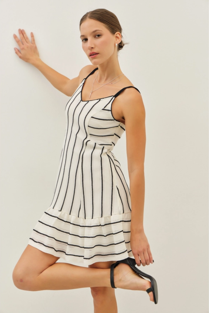 idem ditto Stripe Crochet Flared Mini Dress