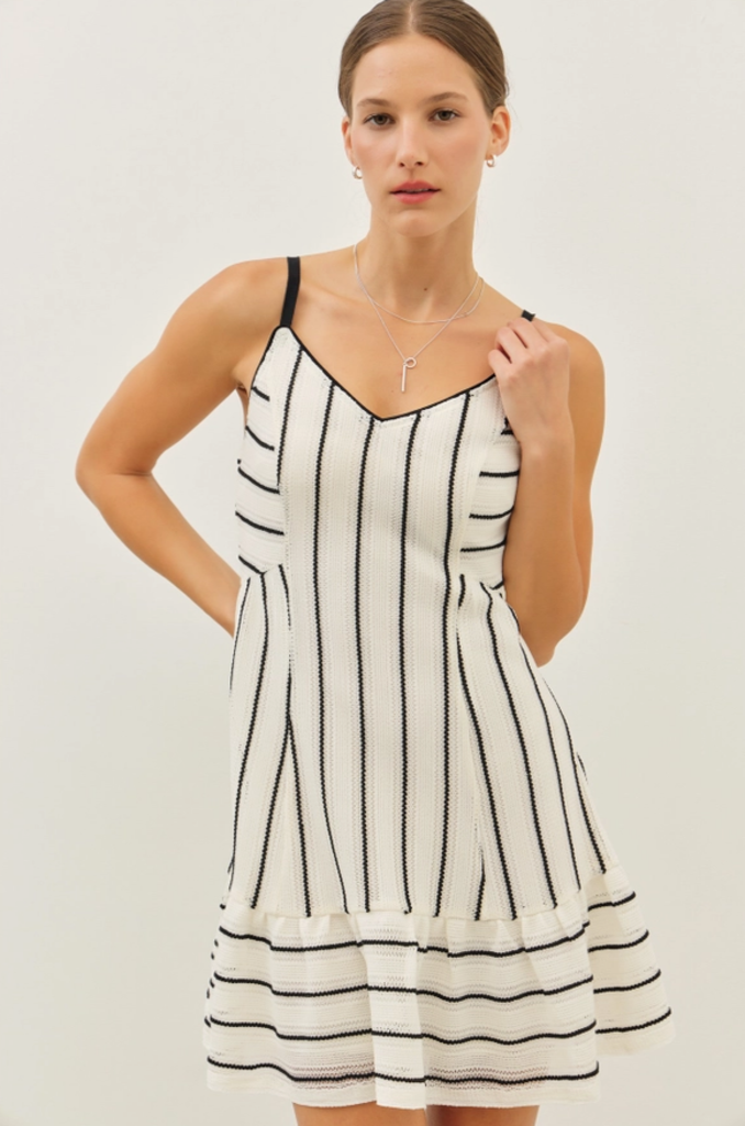 idem ditto Stripe Crochet Flared Mini Dress