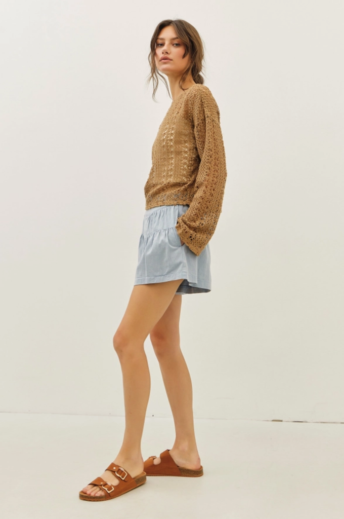 idem ditto Sheer Floral Crochet Top with Bell Sleeves