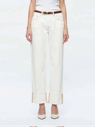 Bayeas Mid Rise Straight Jeans with Rolled Hem in Cream